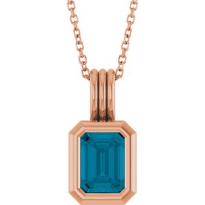 14K Rose Gold Natural London Blue Topaz Solitaire 16-18" Necklace