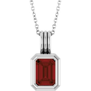 Platinum Natural Mozambique Garnet Solitaire 16-18" Necklace