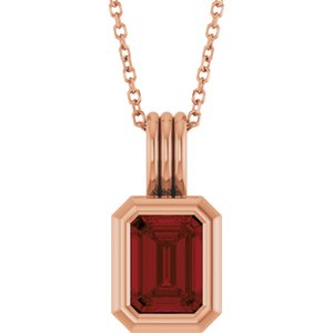 14K Rose Gold Natural Mozambique Garnet Solitaire 16-18" Necklace