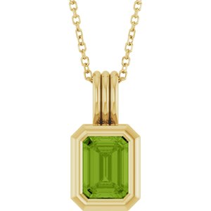14K Yellow Gold Natural Peridot Solitaire 16-18" Necklace