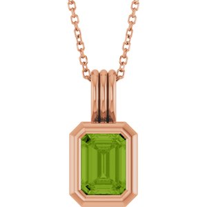 14K Rose Gold Natural Peridot Solitaire 16-18" Necklace
