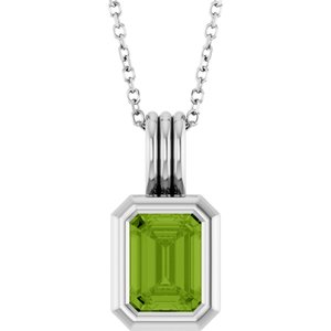 Platinum Natural Peridot Solitaire 16-18" Necklace