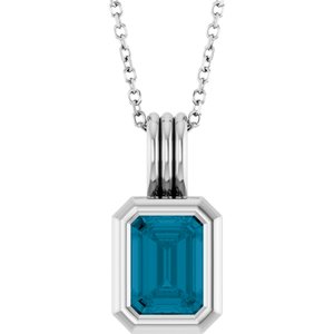 Sterling Silver Natural London Blue Topaz Solitaire 16-18" Necklace