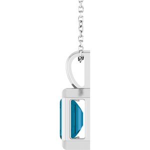 14K White Gold Natural London Blue Topaz Solitaire 16-18" Necklace