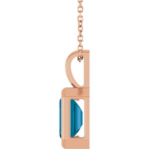 14K Rose Gold Natural London Blue Topaz Solitaire 16-18" Necklace