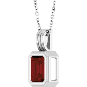 14K White Gold Natural Mozambique Garnet Solitaire 16-18" Necklace