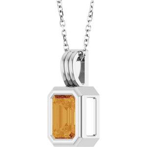 Platinum Natural Citrine Solitaire 16-18" Necklace