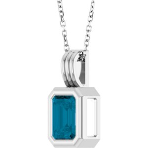 14K White Gold Natural London Blue Topaz Solitaire 16-18" Necklace