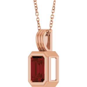 14K Rose Gold Natural Mozambique Garnet Solitaire 16-18" Necklace
