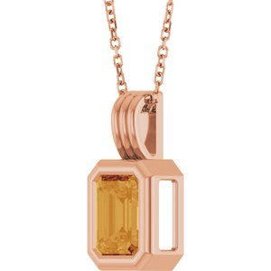 14K Rose Gold Natural Citrine Solitaire 16-18" Necklace