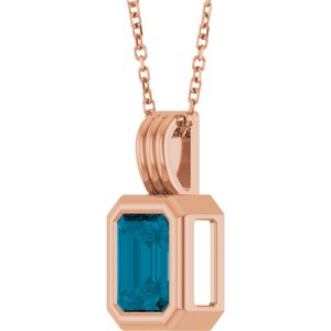 14K Rose Gold Natural London Blue Topaz Solitaire 16-18" Necklace