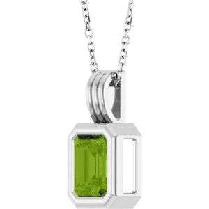 Platinum Natural Peridot Solitaire 16-18" Necklace