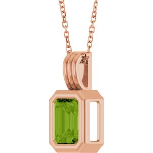 14K Rose Gold Natural Peridot Solitaire 16-18" Necklace