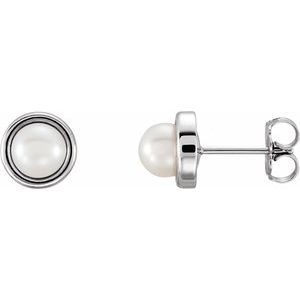 14K White Gold 5.5-6 mm Cultured White Freshwater Pearl Earrings