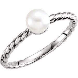 14K White Gold 5.5-6 mm Cultured White Freshwater Pearl Ring