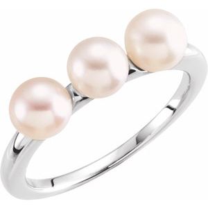 14K White Gold Cultured White Freshwater Pearl Three-Stone Ring