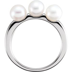 14K White Gold Cultured White Freshwater Pearl Three-Stone Ring