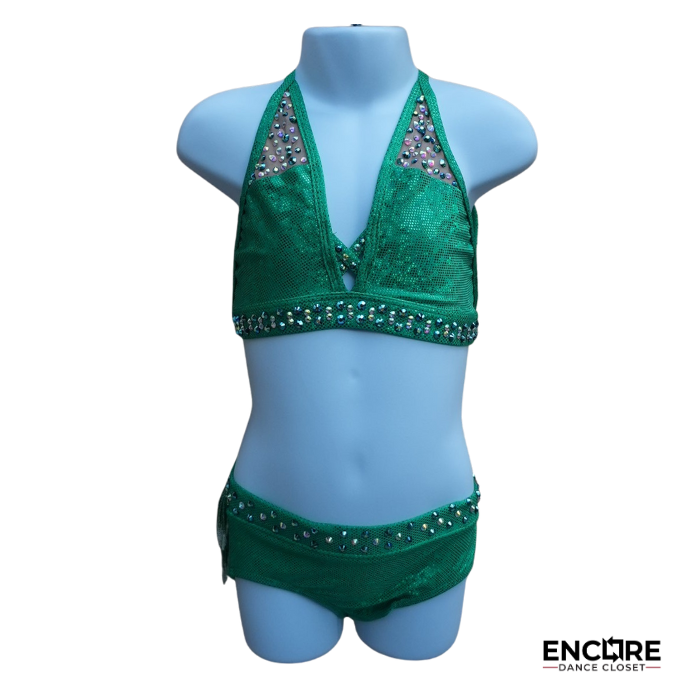 Emerald Green Rhinestone Fringe Costume