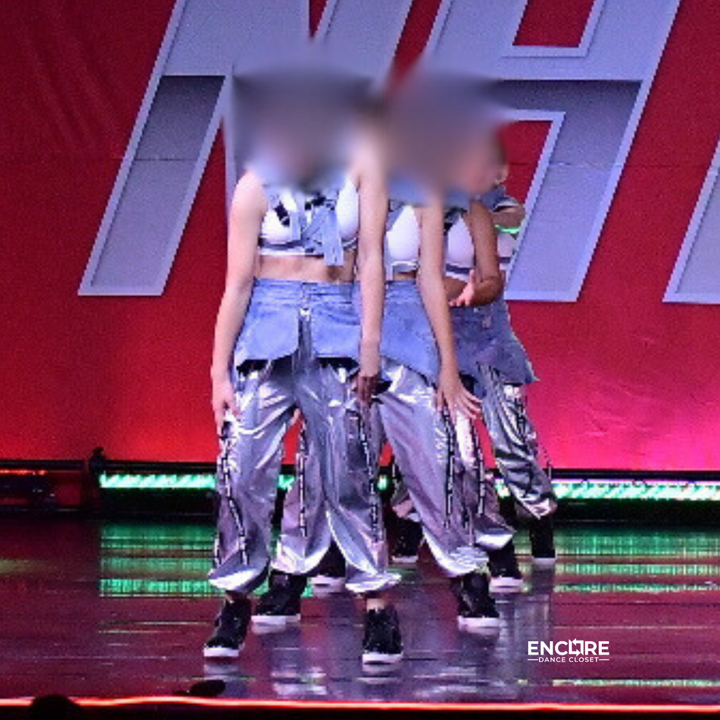 Silver Hip Hop Pants with Denim Details