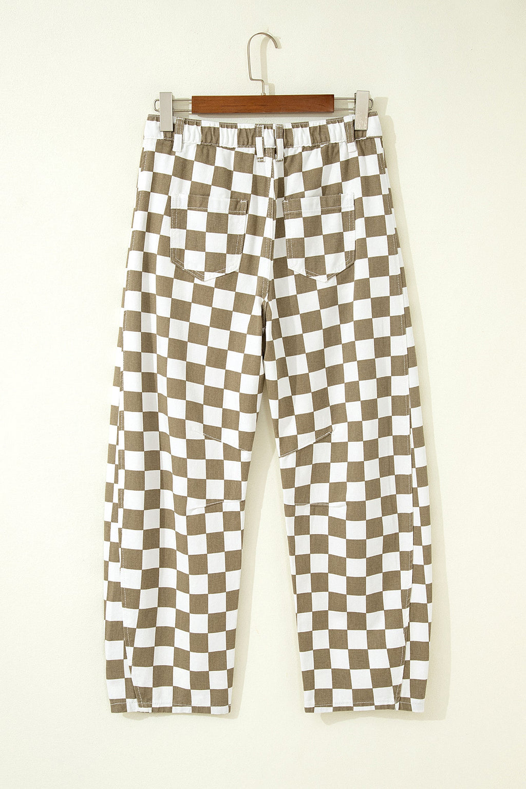 Checker Denim Barrel Leg Pants