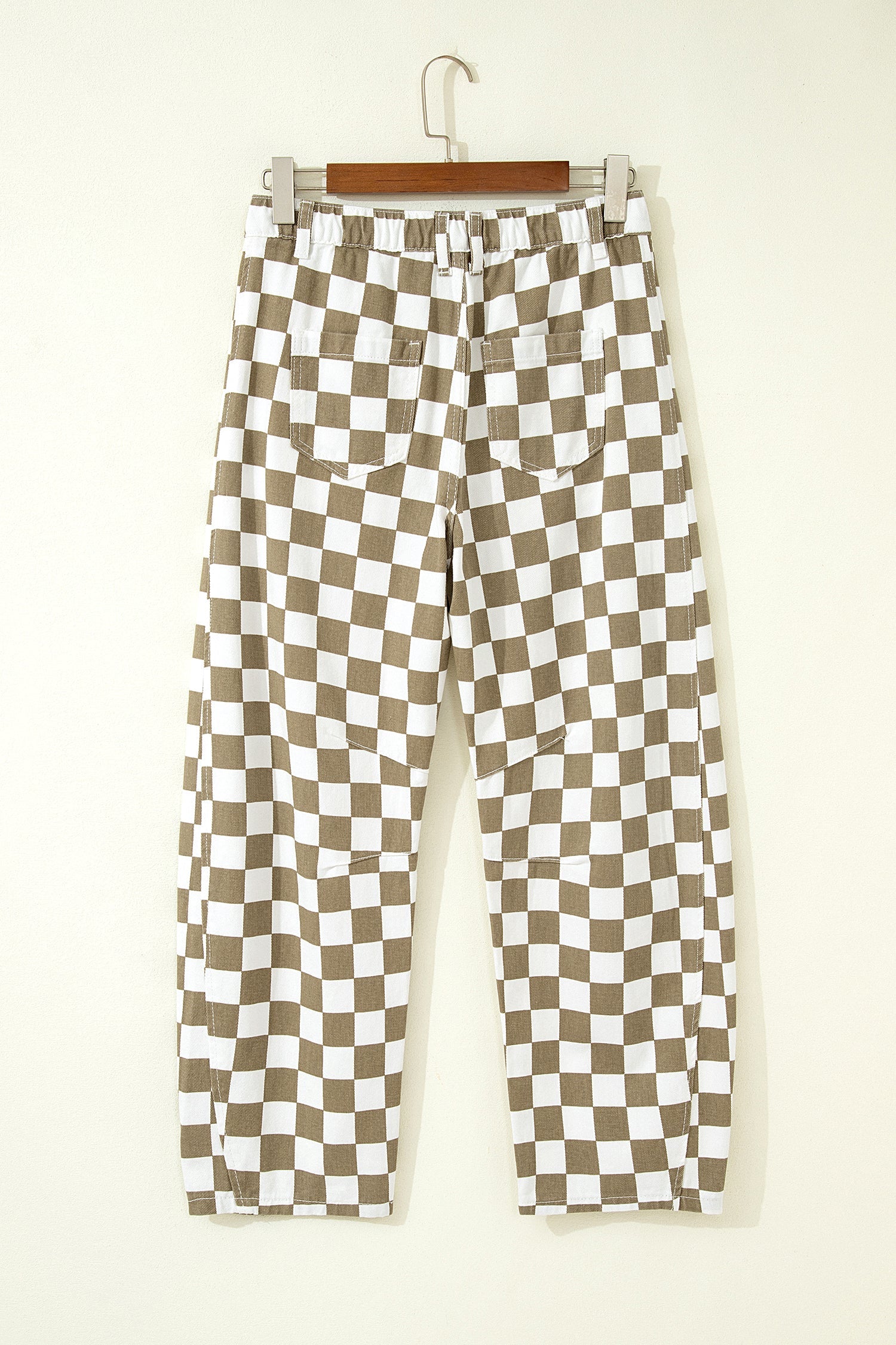 Checker Denim Barrel Leg Pants