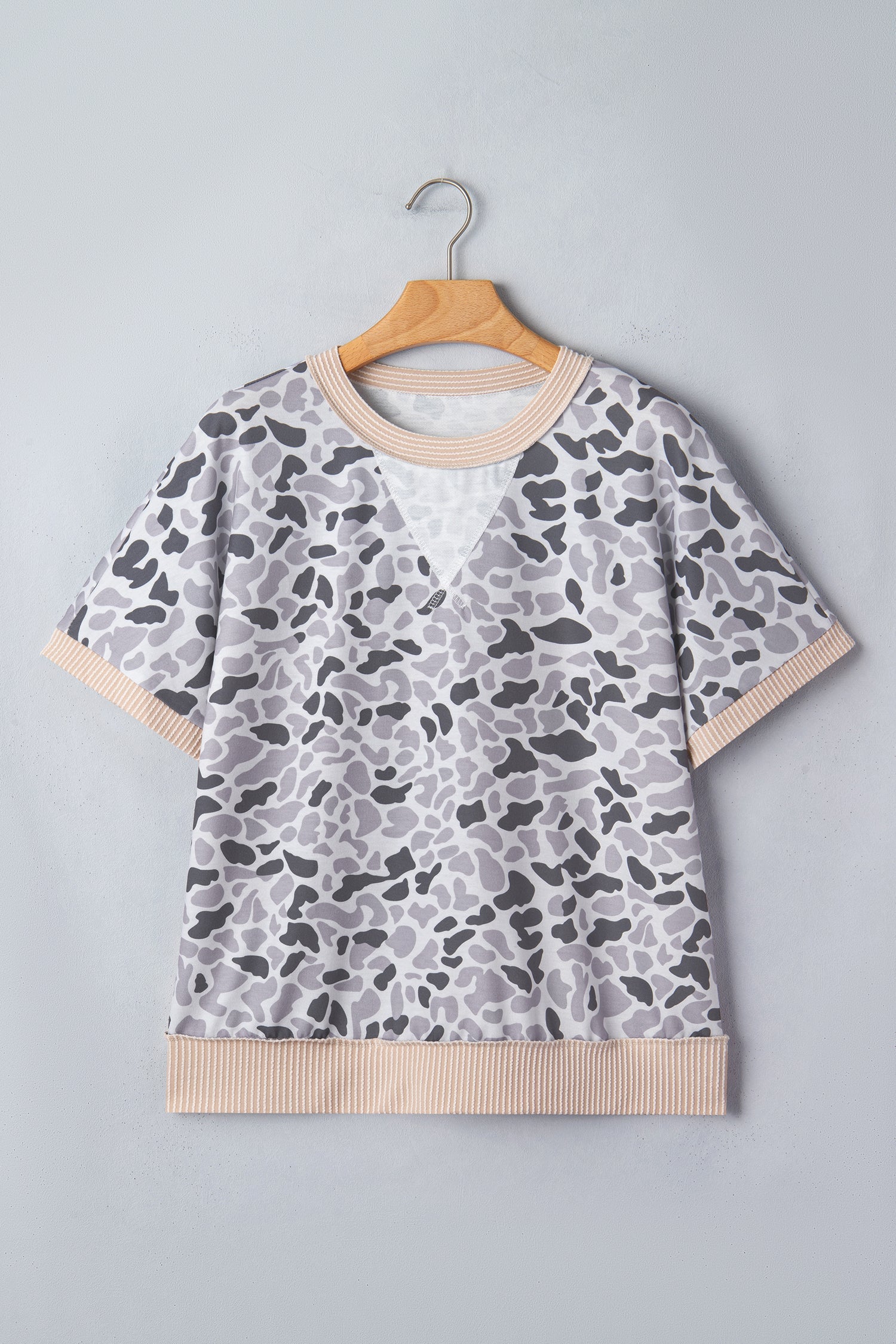 Camo Patchwork Corded Knit Short Sleeve T-Shirt