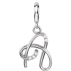 14K White Gold Accented Script Initial A Charm/Pendant Mounting