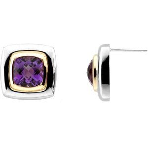 Sterling Silver Checkerboard Natural Amethyst Earrings
