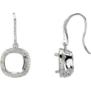 Sterling Silver 10x10 mm Cushion 3/4 CTW Natural Diamond Semi-Set Halo-Style Earrings