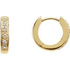 14K Yellow Gold 1/10 CTW Natural Diamond Hinged 12.4 mm Hoop Earrings