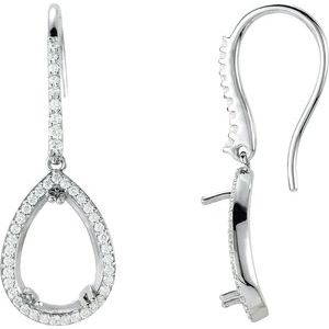 14K White Gold 12x8 mm Pear 1/2 CTW Natural Diamond Semi-Set Earrings