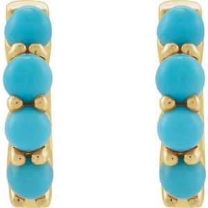 14K Yellow Gold Natural Turquoise Cabochon Hinged 14.7 mm  Hoop Earrings – image 2