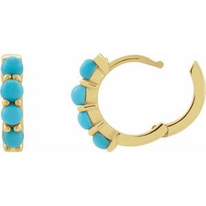 14K Yellow Gold Natural Turquoise Cabochon Hinged 14.7 mm  Hoop Earrings – image 3