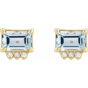 14K Yellow Gold Lab-Grown Emerald & .05 CTW Natural Diamond Stud Earrings – image 4