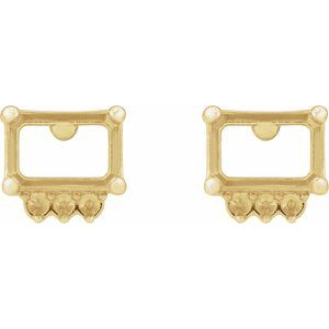 14K Yellow Gold 7x5 mm Emerald 4-Prong Accented Earring Mounting – image 2