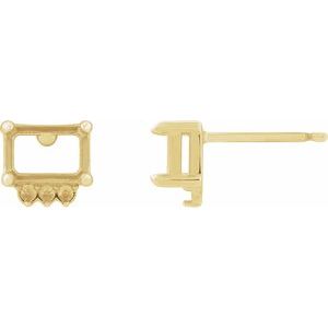 14K Yellow Gold 7x5 mm Emerald 4-Prong Accented Earring Mounting