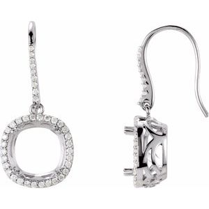 14K White Gold 10x10 mm Cushion 3/4 CTW Natural Diamond Semi-Set Earrings