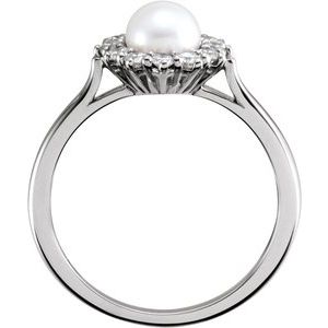 14K White Gold Cultured White Freshwater Pearl & 3/8 CTW Natural Diamond Ring