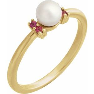14K Yellow Gold Cultured Freshwater Pearl & Natural Pink Tourmaline Ring