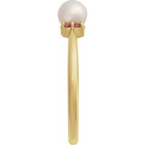 14K Yellow Gold Cultured Freshwater Pearl & Natural Pink Tourmaline Ring