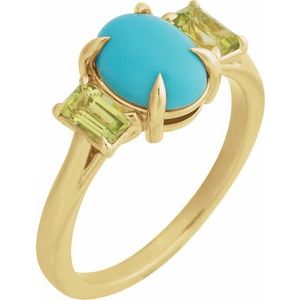 14K Yellow Gold Natural Turquoise & Natural Peridot Ring
