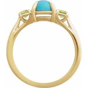 14K Yellow Gold Natural Turquoise & Natural Peridot Ring