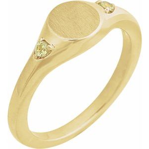 14K Yellow Gold Engravable Natural Peridot Signet Ring