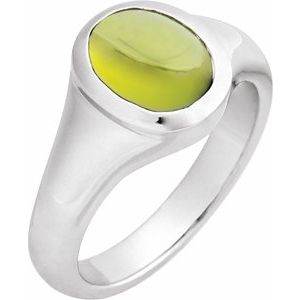 Sterling Silver 8x6 mm Natural Peridot Ring
