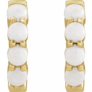 14K Yellow Gold Natural White Opal Cabochon Hinged 14.7 mm  Hoop Earrings – image 2