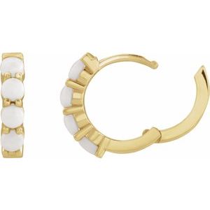 14K Yellow Gold Natural White Opal Cabochon Hinged 14.7 mm  Hoop Earrings – image 3