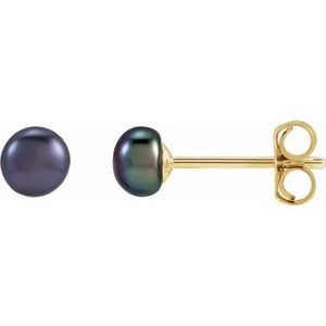 14K Yellow Gold 3.5-4 mm Cultured Black Freshwater Button Pearl Earrings