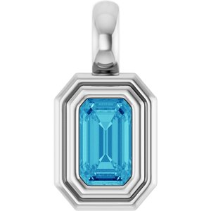 14K White Gold Natural Blue Zircon Charm/Pendant