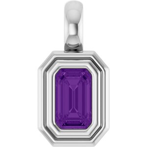 14K White Gold Natural Amethyst Charm/Pendant