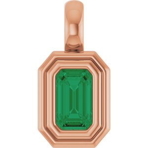 14K Rose Gold Natural Emerald Charm/Pendant